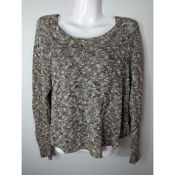 Eileen Fisher Gray & Cream Marled Knit Linen & Cotton Blend Pullover Sweater PL - Picture 1 of 7